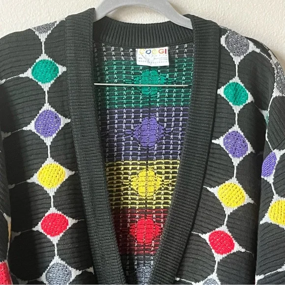 Vintage COOGI Australia Cardigan Sweater XL Multicolor Textured Knit Hip Hop 90s - Picture 4 of 8